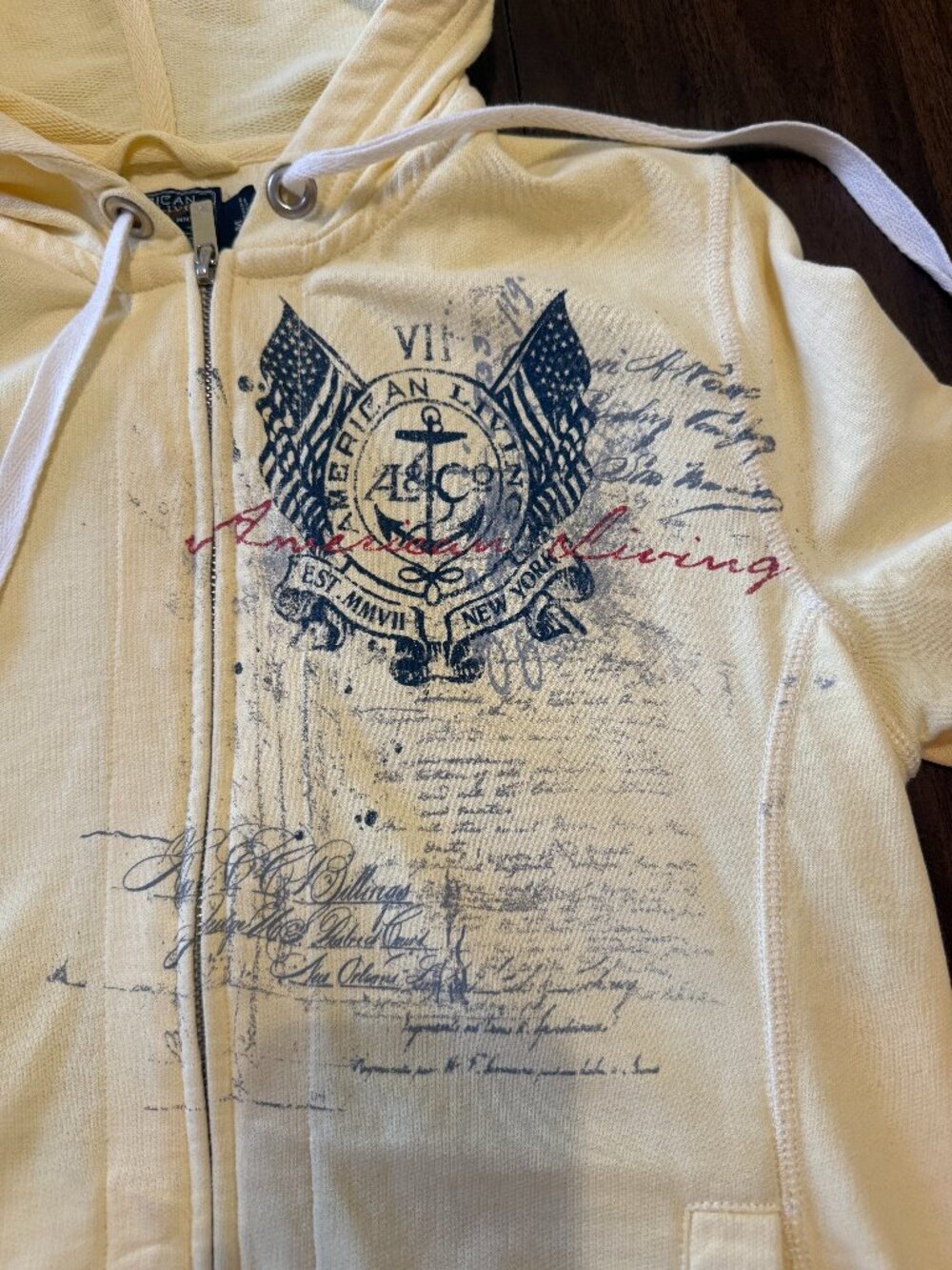 American Living Unisex Vintage Yellow Graphic Zip-up Hoodie M - Picture 2 of 11